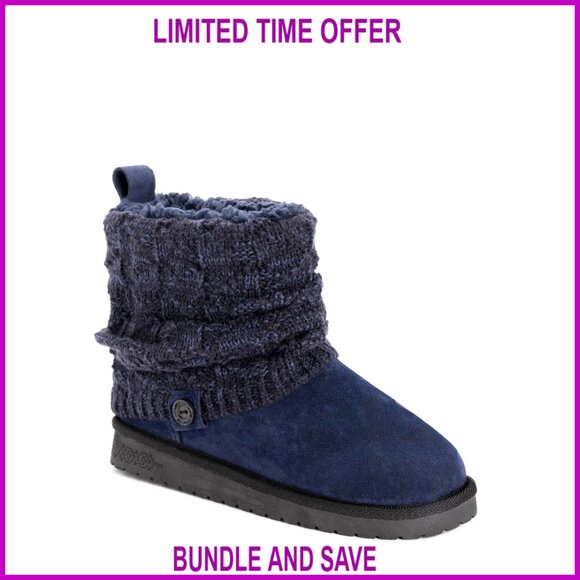 Women's Ankle Boots Faux Suede Knit Overlay Faux Fur Lined Water Resistant
